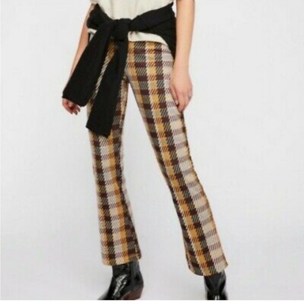 Free People clean crop plaid flare pants size 4